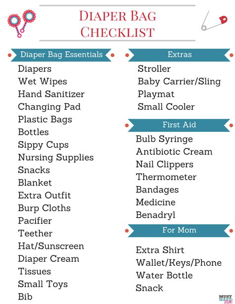 printable diaper bag checklist|diaper bag checklist for newborn.